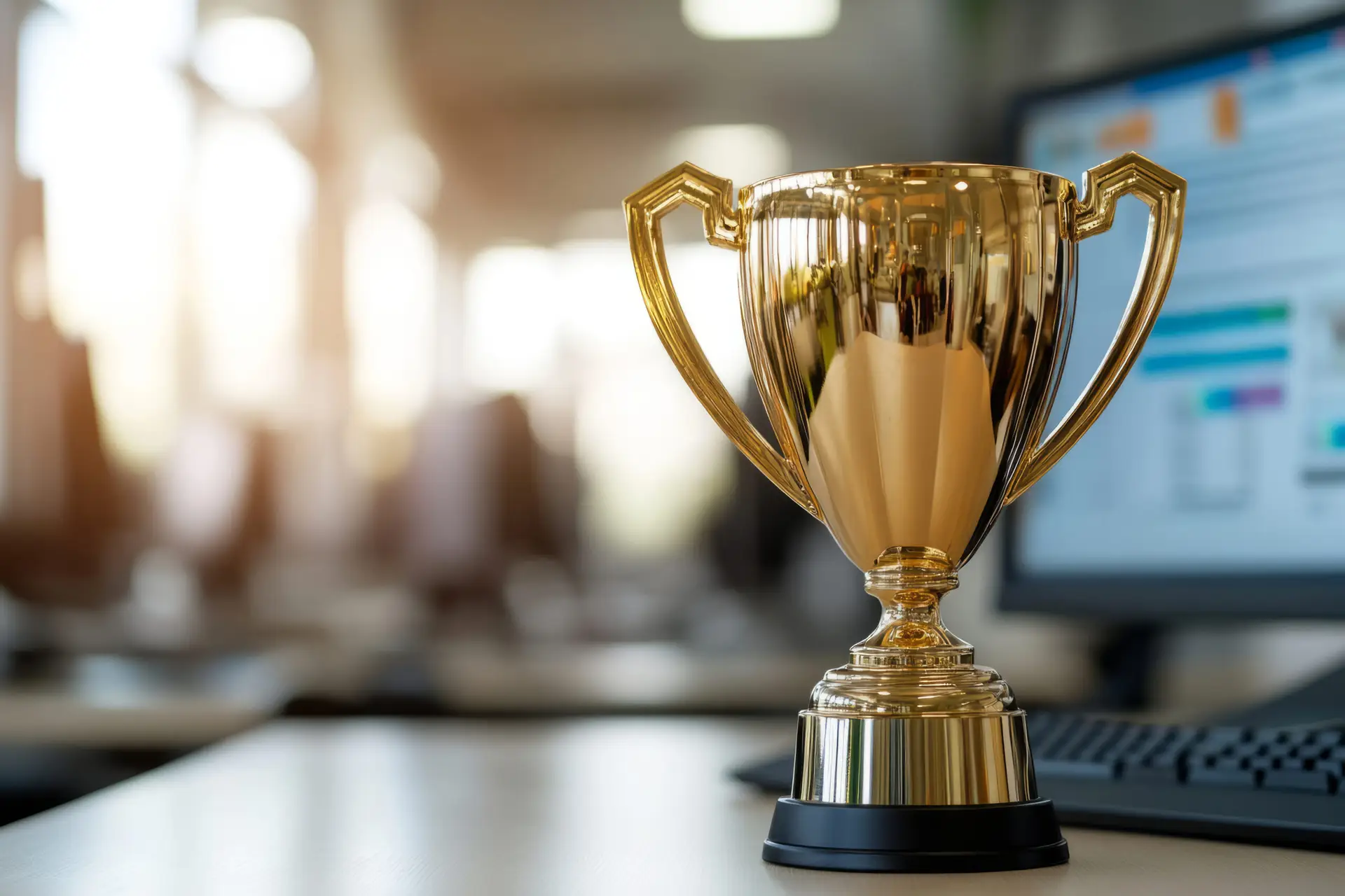 Golden trophy on office desk