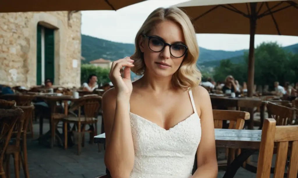 Woman in glasses sitting at outdoor café